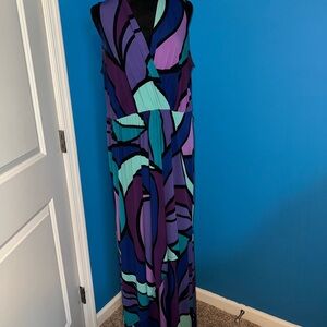 Worthington Purple and Blue Sleeveless V-neck Resort Gown